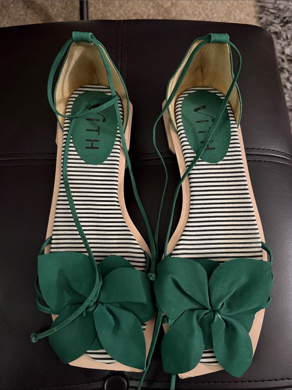 Green Floral Lace-Up Women’s Flats by